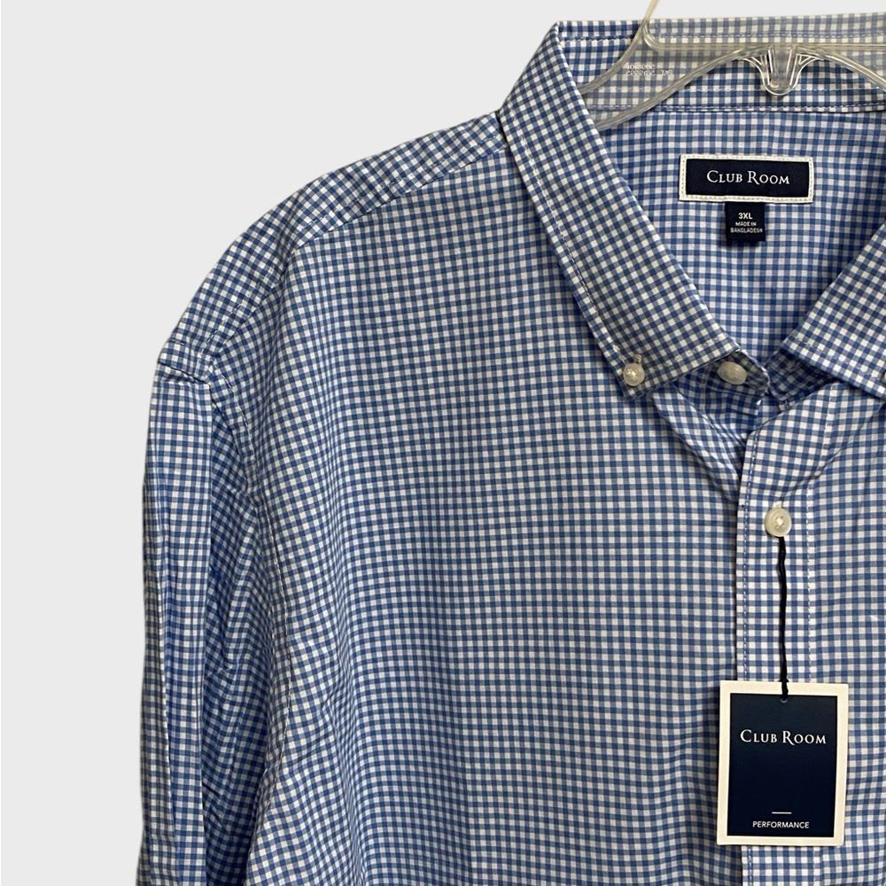 NWT Club Room Performance Button Down Shirt Men's Sz 3XL Blue White Check Preppy - Picture 3 of 16